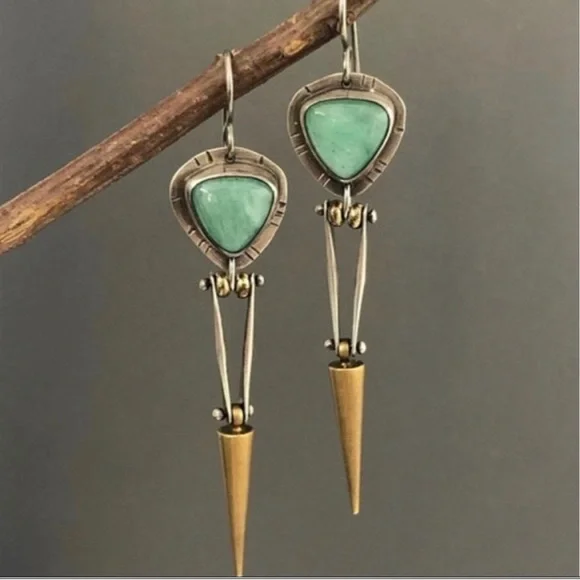 🎉HP🎉 🦋 3/$24 Turquoise enamel earrings with gold and silver tone - Picture 2 of 4